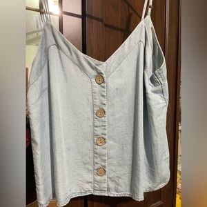 Soft Denim Blue Top with Straps & Buttons